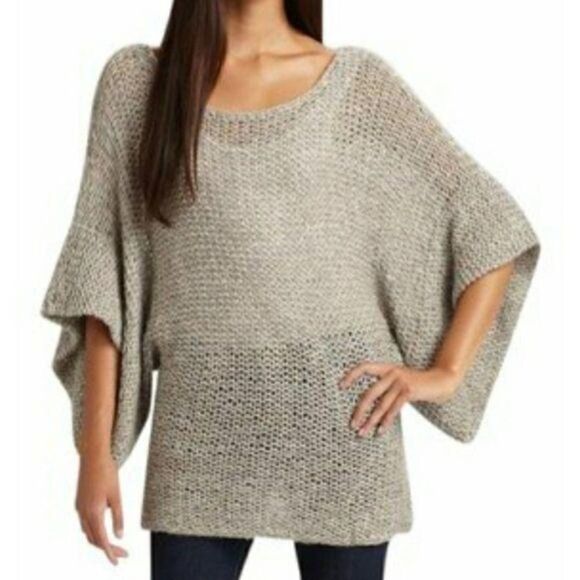 Theory Davini Zebra Alpaca Wool Marled Kimono Sleeve Sweater Gray Gold Sz S - Picture 2 of 14